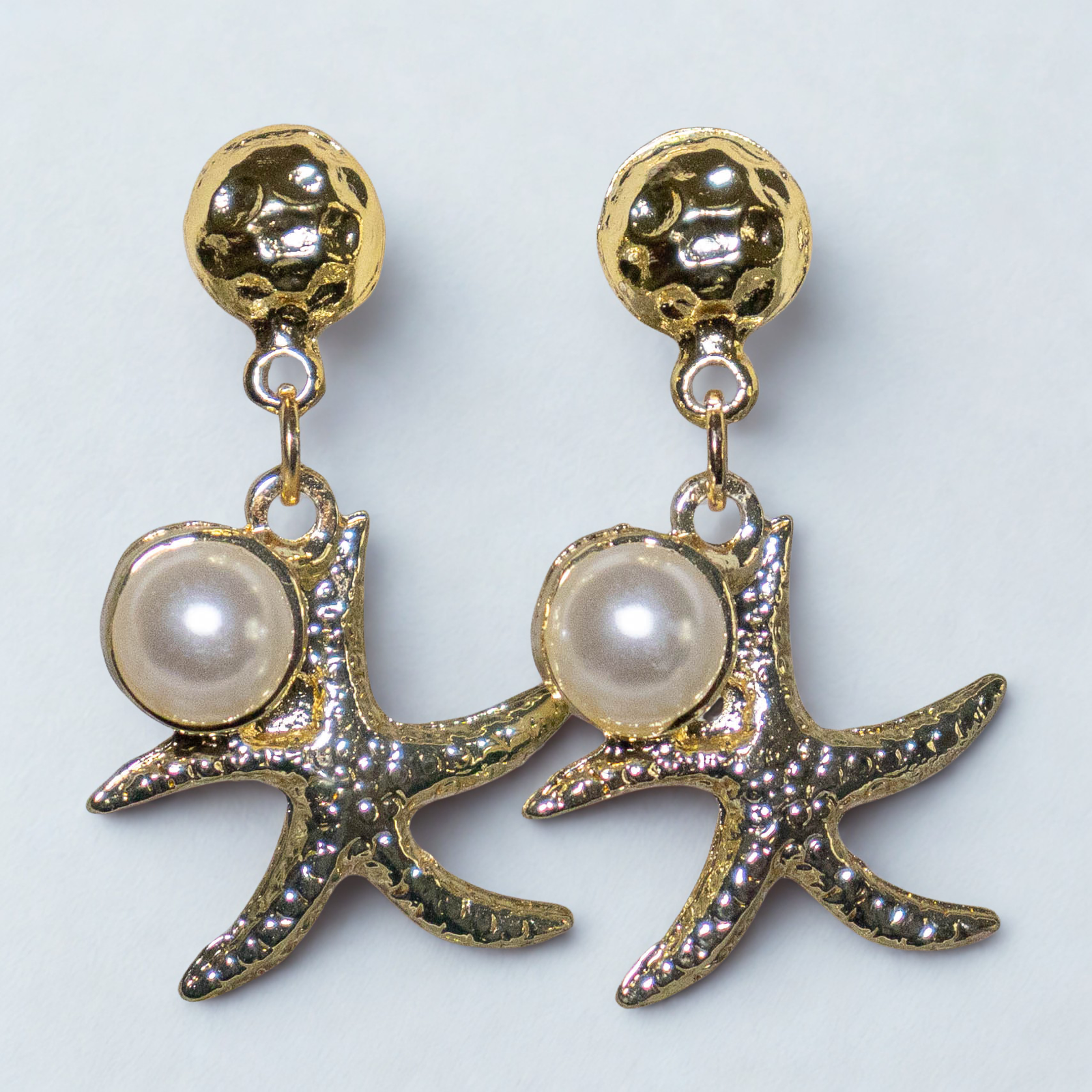 Altın Renk Kaplama İncili Yıldız Küpe - Görsel 2