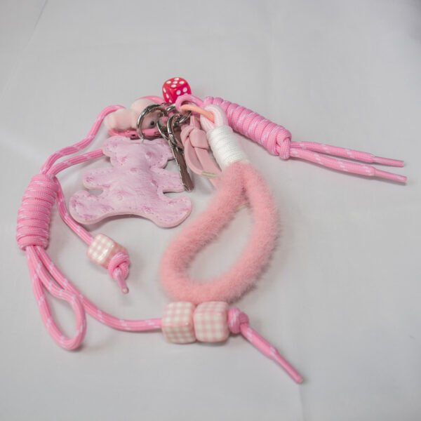 Pembe Ayıcıklı ve Zarlı Çanta Charmı - Görsel 3