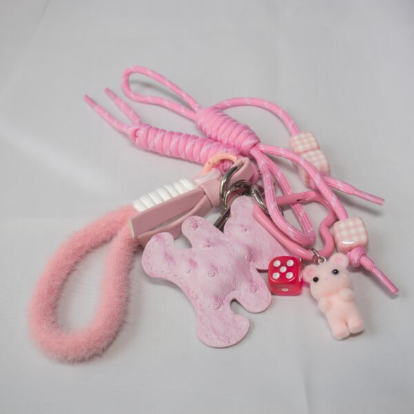 Pembe Ayıcıklı ve Zarlı Çanta Charmı - Görsel 2